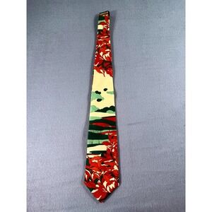 Vintage Prince Igor by Burma Silk Tie Tropical Leaf Print Green Red Neckwear 80s